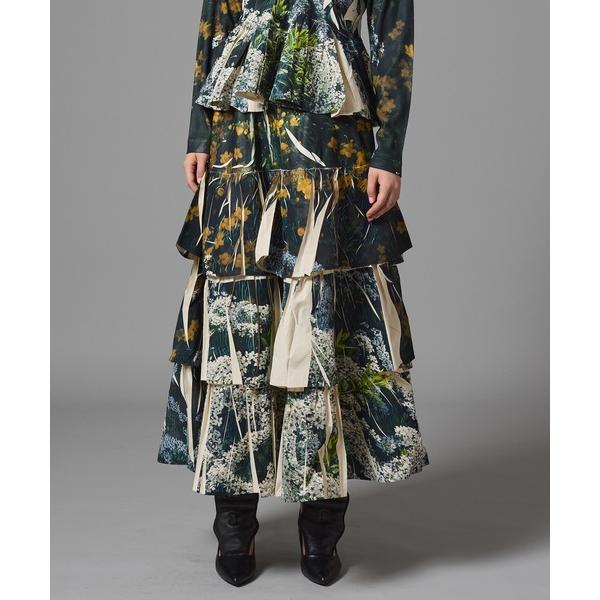 スカート DIRECT PRINT RIB GATHER LONG SKIRT