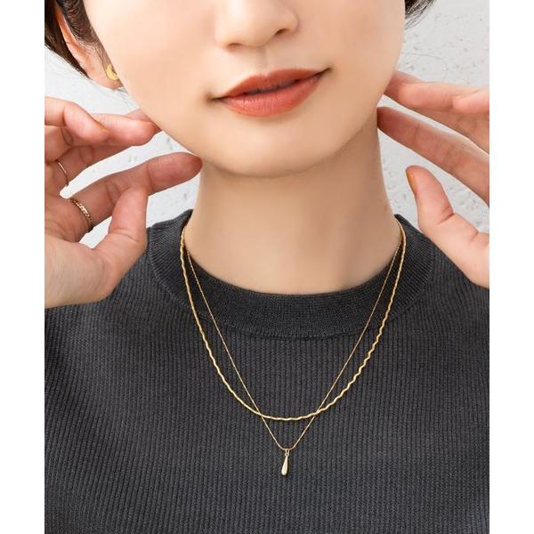 アレルギー対応 ネックレス 「金属アレルギー対応」華奢ドロップ＆ナミナミ/オーバルの2セットネックレ...