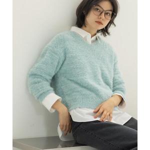 Vネックスパンコールニットセーター