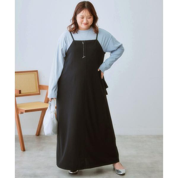 ワンピース 「大きいサイズ」2点セット（よく伸びるデザインキャミワンピース＋カットソーテレコトップス...