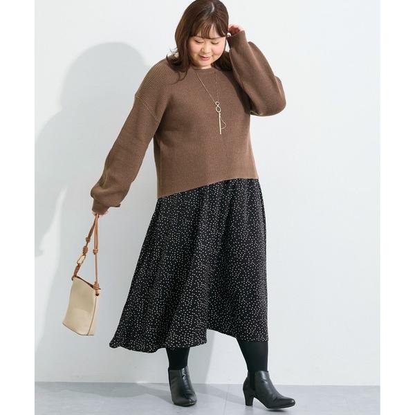 ワンピース 「大きいサイズ」2点セット（あぜ編ニットプルオーバー＋インナーワンピース）