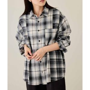 シャツ nAvy オンブレチェック切り替えネルシャツ メンズ レディース