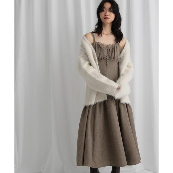 ワンピース レース付きギャザーキャミワンピース 605518