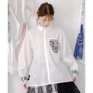 ブラウス シャツ 553233：鍵盤柄切替シャツ レディース