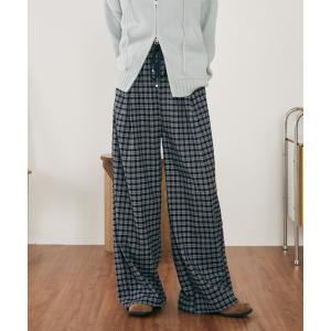 パンツ 「ウエスト総ゴム」ウールタッチギンガムチェックワイドパンツ レディース メンズ