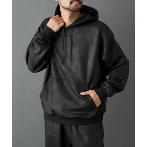 ベスト ジレ フェイクレザーコーティングフーディー メンズ