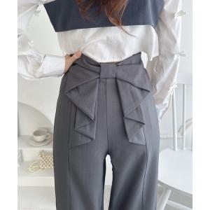 スラックス パンツ バックリボンタックパンツ レディース
