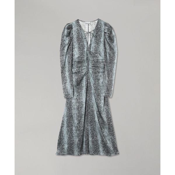 Ganni Ganni Printed Satin Ruched Midi ワンピース