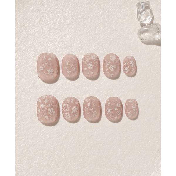 ネイルチップ ネイルシール 入学式 入園式 水光ネイルマットピンクベースフラワーレースデザインショー...