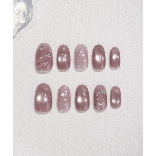 ネイルチップ ネイルシール 水光ネイルパープルマグネットゴールドミラーラインフラワーライクオーバルネ...