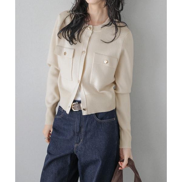 カーディガン ゴールドボタンショートニットカーディガン レディース