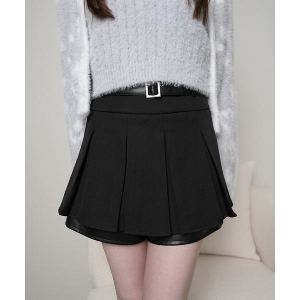 パンツ レザーレイヤードプリーツショートパンツ レディース