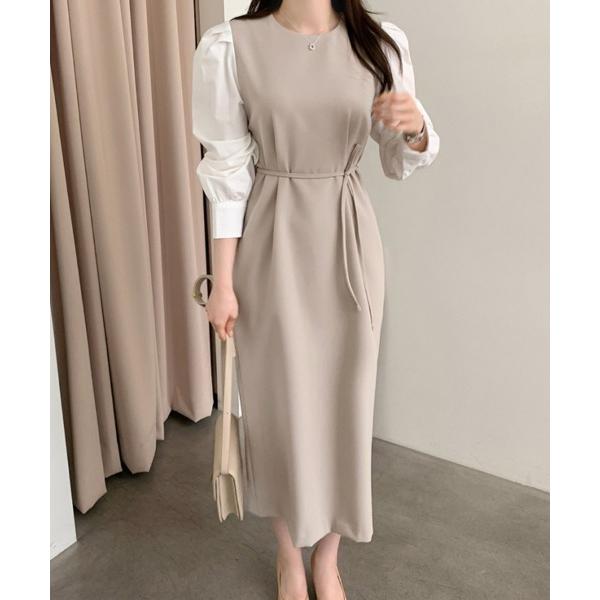 ワンピース サイドリボンレイヤード風ワンピース