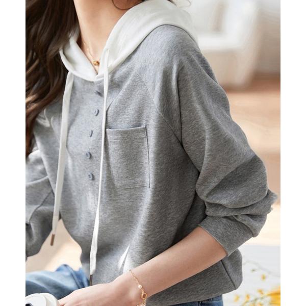 パーカー 異素材風切替ボタン付きパーカー レディース