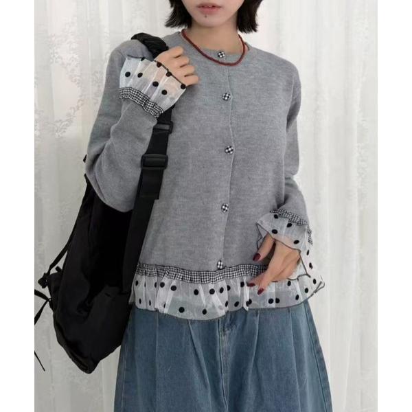 カーディガン dot×gingham cardigan レディース