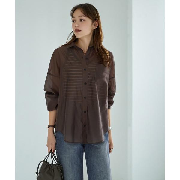 ブラウス シャツ 「袖口がゴムで便利な」微シアー微光沢シャツ レディース