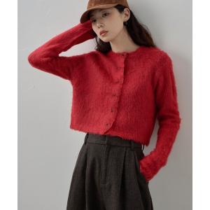 カーディガン モヘアタッチクロップドカーディガン レディース