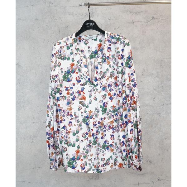 ブラウス シャツ 「TINTA」水彩プリント キーネックブラウス レディース