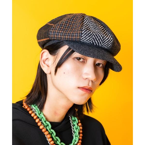 帽子 キャスケット an meets zakka ランダムチェックパッチワークウールキャスケット レ...