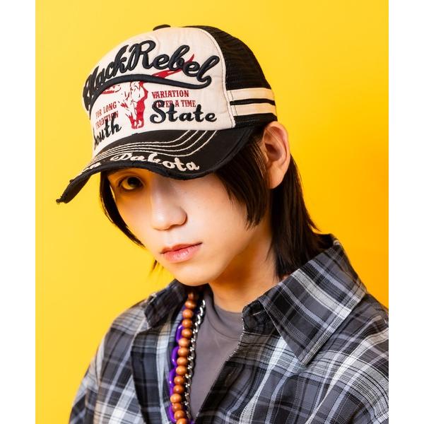 キャップ 帽子 an meets zakka ロゴ刺繍＆アメカジプリントレトロメッシュキャップ レデ...