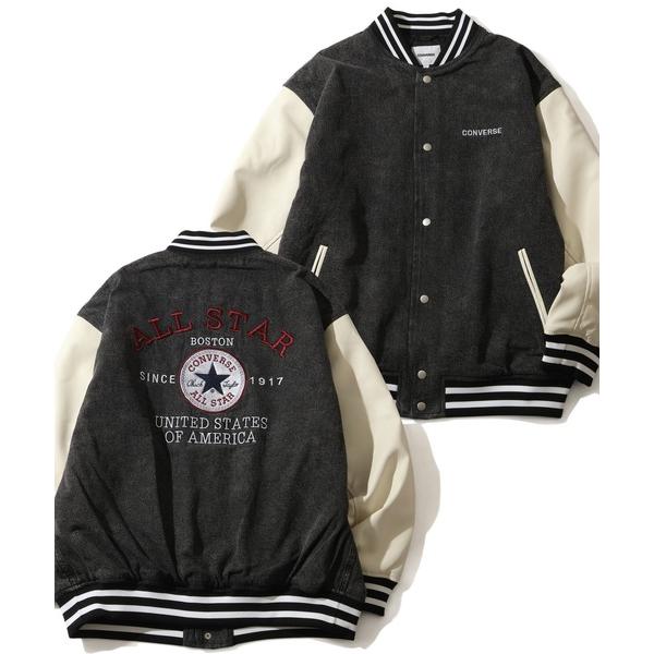 スタジャン 「CONVERSE/コンバース」 デニム＆フェイクメルトン 袖フェイクレザー スタジアム...