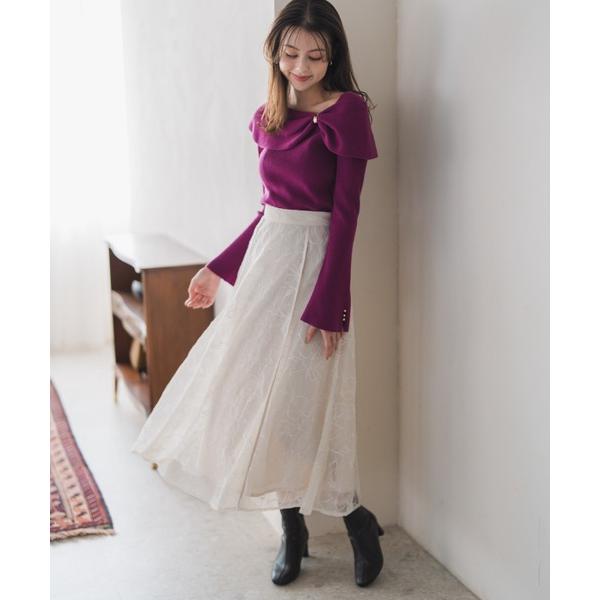 スカート 2025秋冬新作 ラメ刺繍パイピングスカート