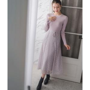 ワンピース 2025秋冬新作 ラメレースニットドッキングワンピース