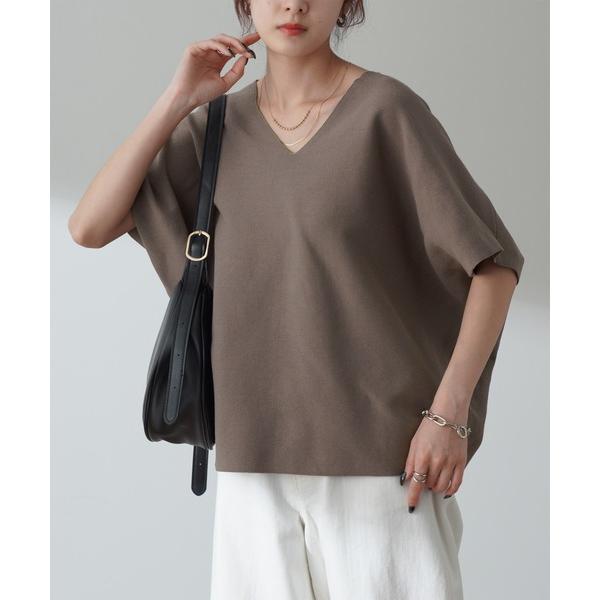 「HUG.U」 Vネックニット M モカ レディース