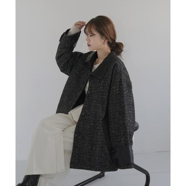 コート アウター 「sakippe×hellam」レザーカラー中綿オーバージャケット レディース