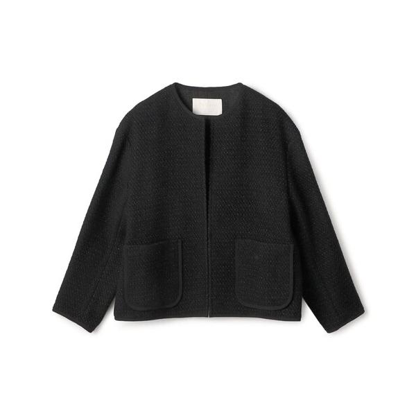 ジャケット ノーカラージャケット ファンシードビー クルーネックジャケット レディース