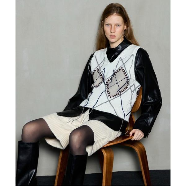 ベスト ジレ Stitch Argyle Knit Vest / ステッチアーガイルニットベスト レ...