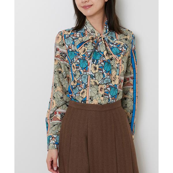 ブラウス シャツ 「NARACAMICIE」ステンドグラス柄ボウタイ長袖ブラウス レディース