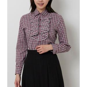 ブラウス シャツ 「NARACAMICIE」チェックフリル長袖シャツ レディース