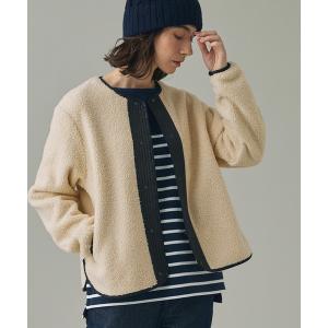 ブルゾン アウター ショートシェルパ テリー ノーカラージャケット レディース