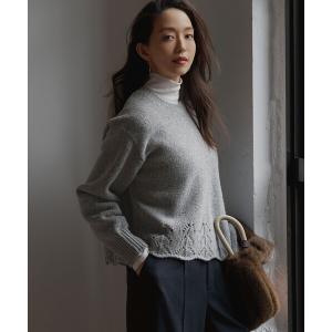 ニット セーター レーシーヘムデザイン パフスリーブ ニット レディース