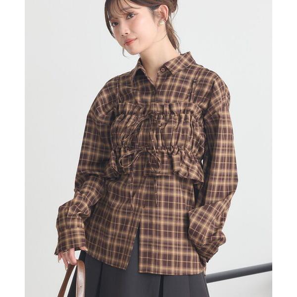 ブラウス シャツ SET2点チェック柄シャーリングビスチェ＋シャツ レディース