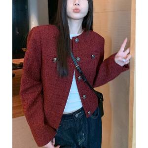 ジャケット ノーカラージャケット ツイード調 ノーカラージャケット レディース