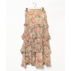 「DKNY DONNA KARAN NEW YORK」 フリルスカート 2 レッド レディース