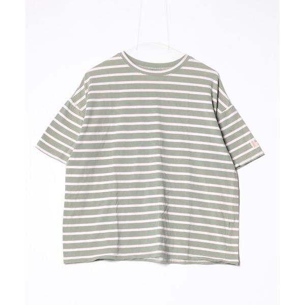 「Java」 ボーダー柄半袖Tシャツ M グリーン レディース