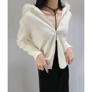 パーカー フードエッジファーニットパーカー レディース