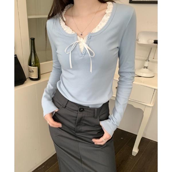 tシャツ フリルリボンデザイン ロンT レディース