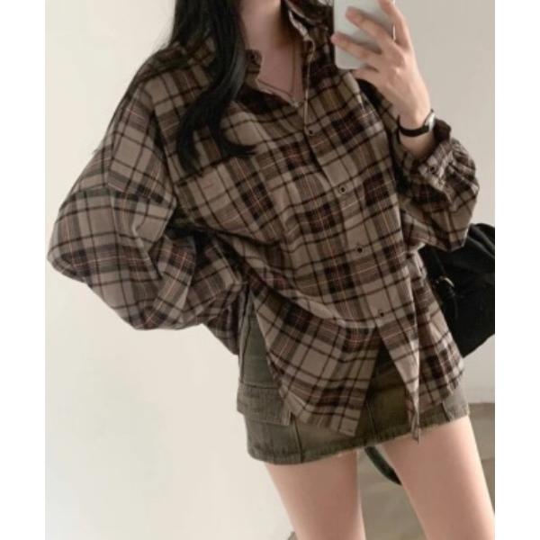 ブラウス シャツ ルーズシルエットチェックシャツ レディース