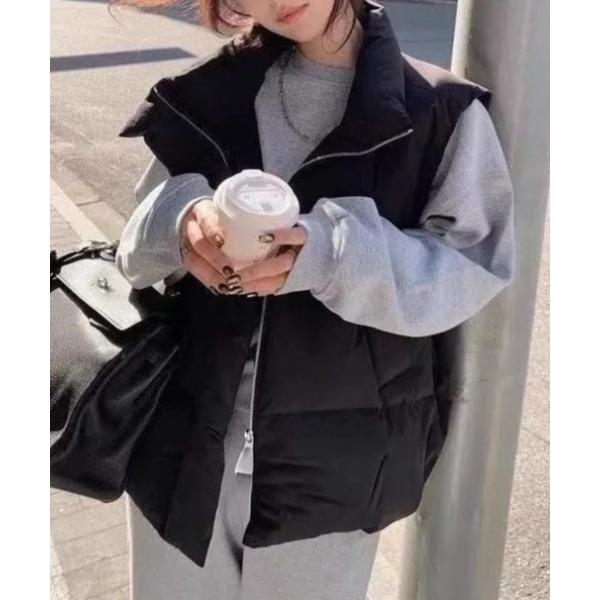 ダウンベスト ベスト スタンドカラールーズシルエット中綿ベスト レディース