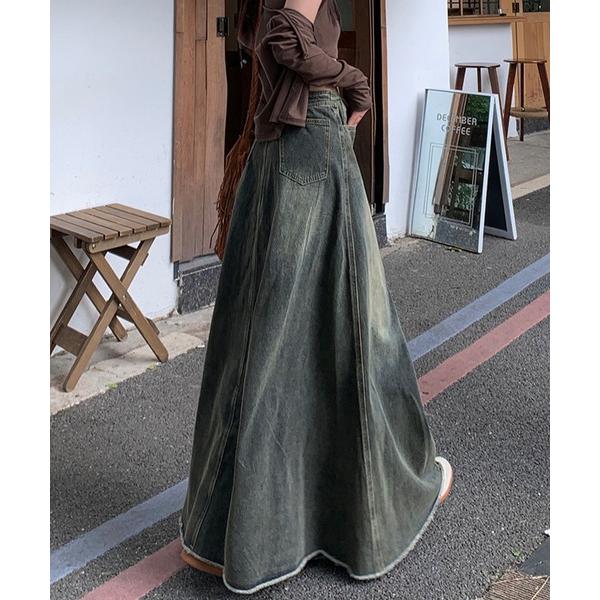 デニムスカート ビンテージライクフレアーデニム ロングスカート
