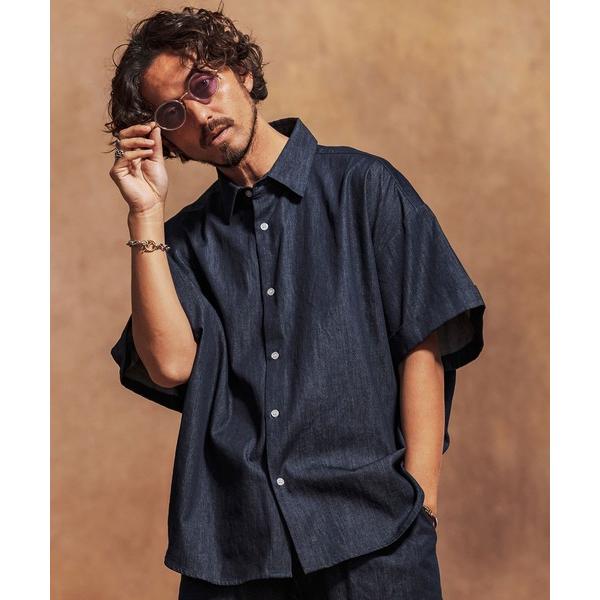 「Jih Nunc」 半袖シャツ L インディゴブルー メンズ