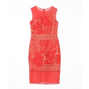 「Tadashi Shoji  」 レースノースリーブワンピース - レッド レディース