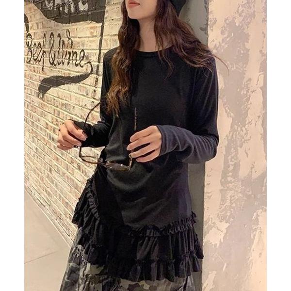 tシャツ YUGA　レース裾ケーキスカートトップス レディース