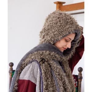 マフラー ストール 「チャイハネ」モケリプードルファーフード付きマフラー レディース メンズ