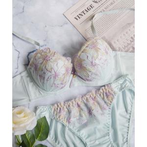 ブラジャー ショーツセット 「Feminine Style」大きな花柄のラメ刺繍！胸元の細リボンがさらにキュートなデザイン