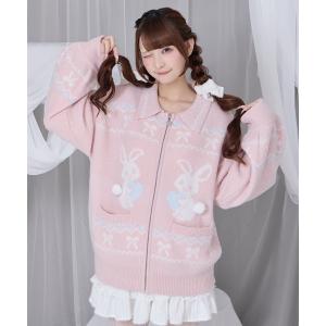 ニット セーター フルジップうさぎカウチンニット レディース